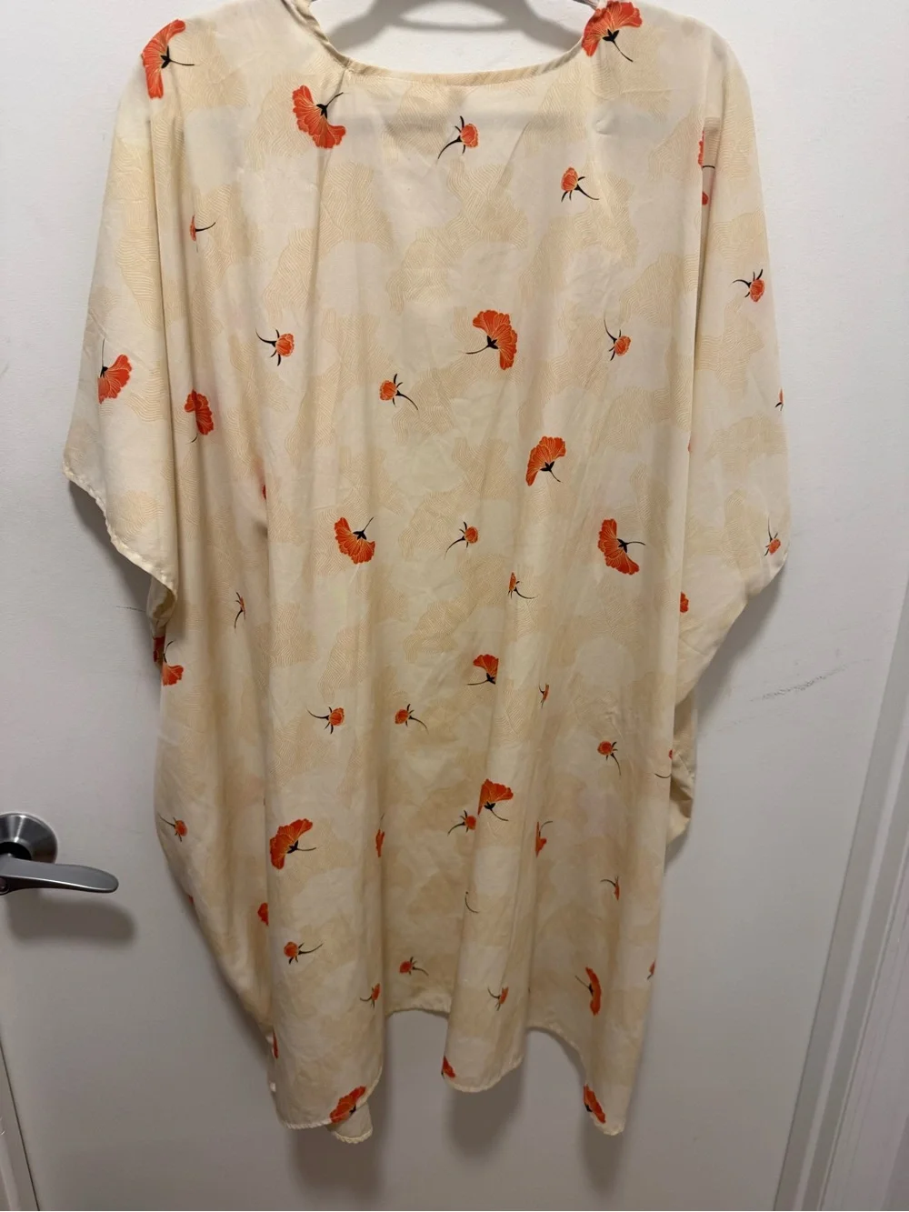 Urban Outfitters Cream Floral Kimono Shirt with Orange Blooms - Picture 2 of 5